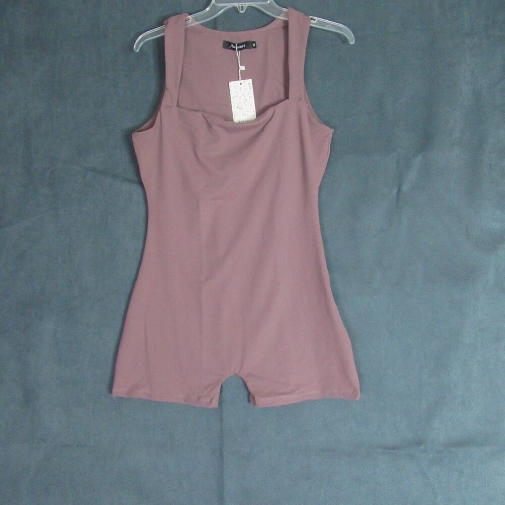 AUTOMET Bodysuit Womens Medium Mauve Unitard Workout Romper Shorts Shaper NWT
